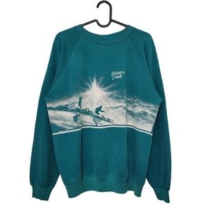 *SOLD*80's Vintage Front & Back Ski Graphics Sweater Green White Size Large
